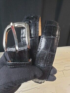 Genuine Caiman Alligator Leather Belt in Black - Men's size 34